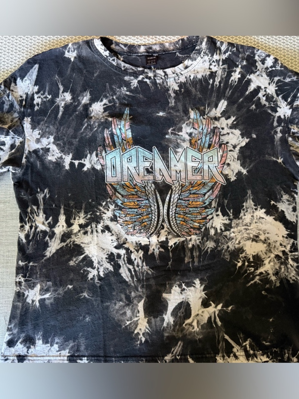 SHEIN Dreamer Graphic Tie Dye Tee M Cropped Rock Style Band Tee 🎸🌻